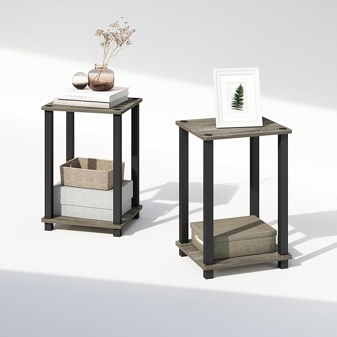 Furinno Simplistic Night Stand Set of 2, 2-Tier Small Nightstand with Open Shelf, Toolless Assembly Bedside Table, End Table, Side Table, for Bedroom, Living Room, French Oak