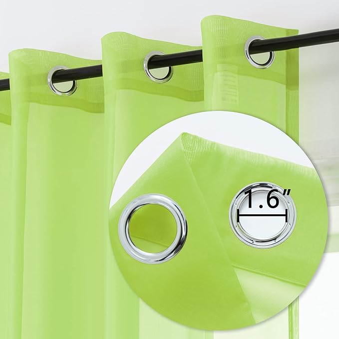 DUALIFE Lime Green Voile Sheer Curtains Grommet,Look Semi Sheer Windows Panels,Elegant Solid Color Touch Soft Drapes, 52X45 Inch for Living Room Bedroom,Set of 2 Panels