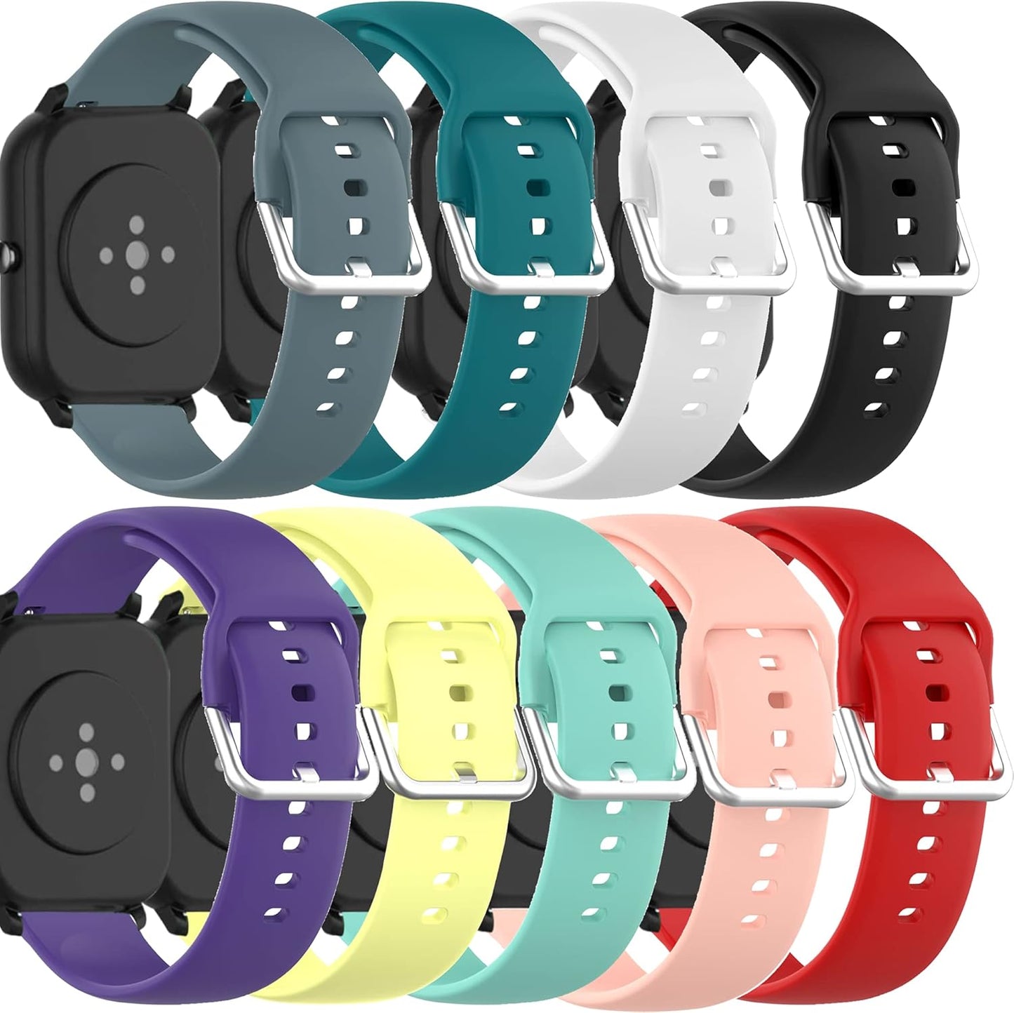 ECSEM Bands Compatible with Letscom ID205L, ID205U, ID205S, ID205G, Umidigi Uwatch 3, 9 Pack Soft Silicone Bands