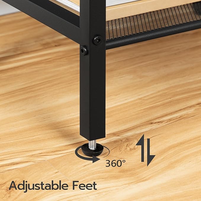 HOOBRO Tall Side Table, Industrial End Telephone Table with Adjustable Mesh Shelves, for Living Room, Bedroom, Entryway, Office, Black BB03DH01