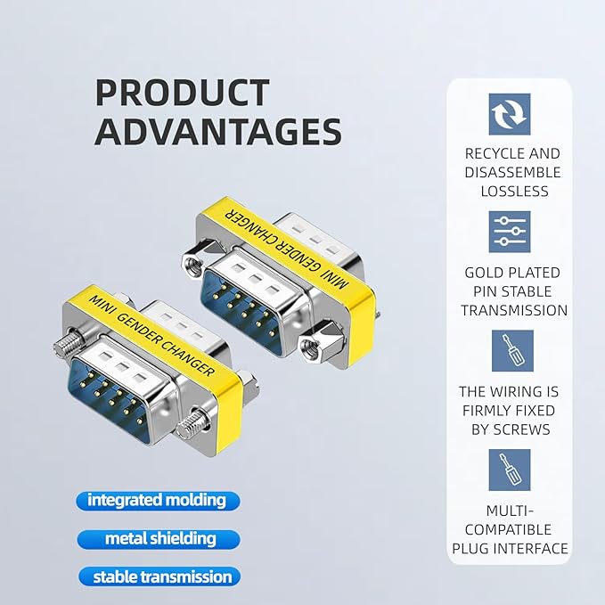 db9 Connector Null Modem Adapter，9-Pin Serial vga Adapter RS232 db9 Gender Changer,for Computer and Industrial Device Data Transfer(M-M (5P))