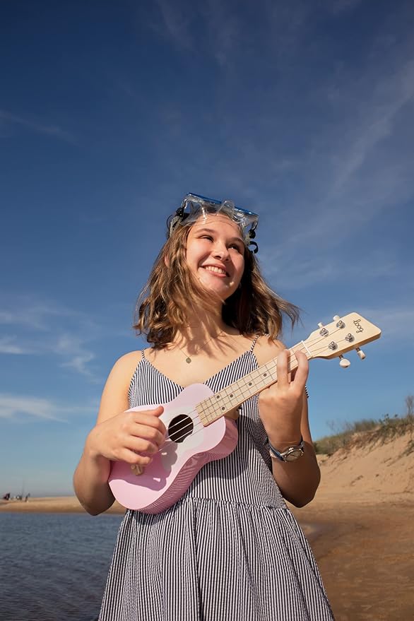 Loog Wood Soprano Ukulele for Kids & Beginners, App & Lessons, All Ages (Pink)