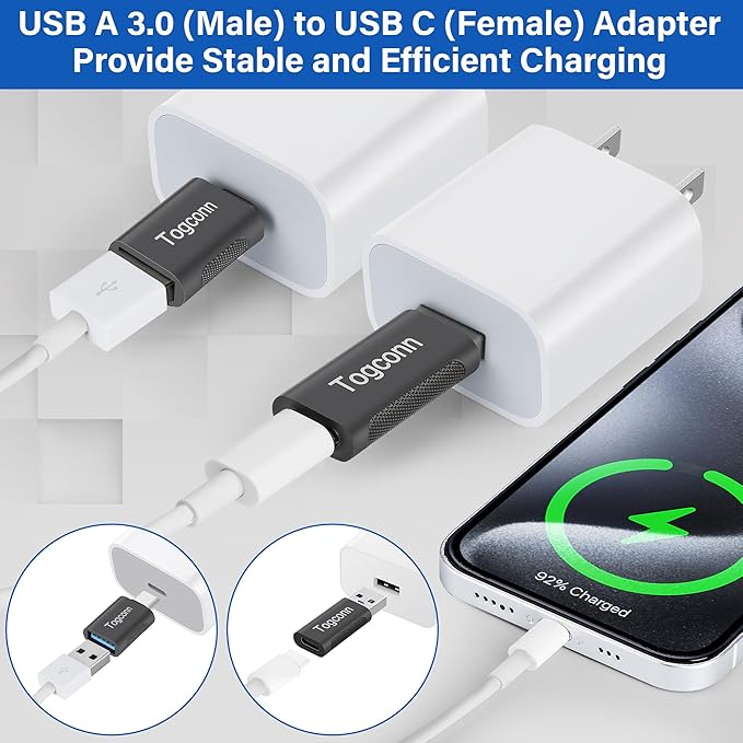 USB 3.0 to USB C 3.1 Adapter (4 Pack), [Slim Design, Side-by-Side Use] USB-A (Male) to USB-C (Female) & USB Type-C (Male) to USB-A (Female) Converter Connector Supports Charge & 5Gbps Data Sync
