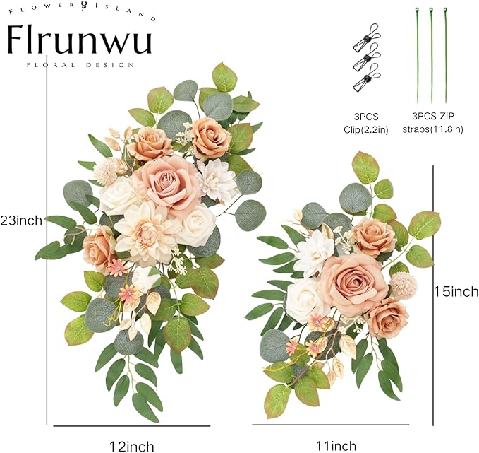 Flrunwu(Pack of 2 Artificial Flowers Decorations,Centerpieces for Wedding Reception Backdrop Decoration, Floral Decor Wall Home Entryway OutdoorDecorations (Terracotta)