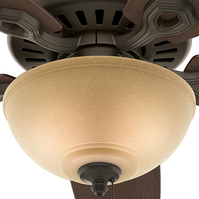 Hunter 52 inch Indoor Ceiling Fan with LED Light - Bronze Ceiling Fan with Pull Chain, For Bedroom or Living Room, Standard Mount, No Remote, 5 Blades, Includes Bulbs- Builder Deluxe 53091, New Bronze