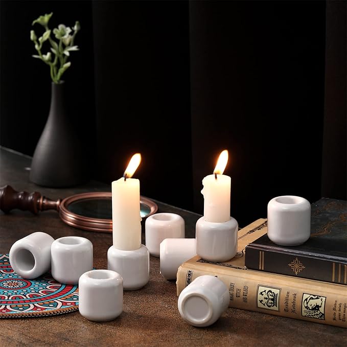 Suclain 20 Pieces 0.7 Inch Chime Candle Holder Small Candle Holders Ceramic Holder for Rituals, Spells, Vigil, Altar, Witchcraft, Wiccan Supplies(White)