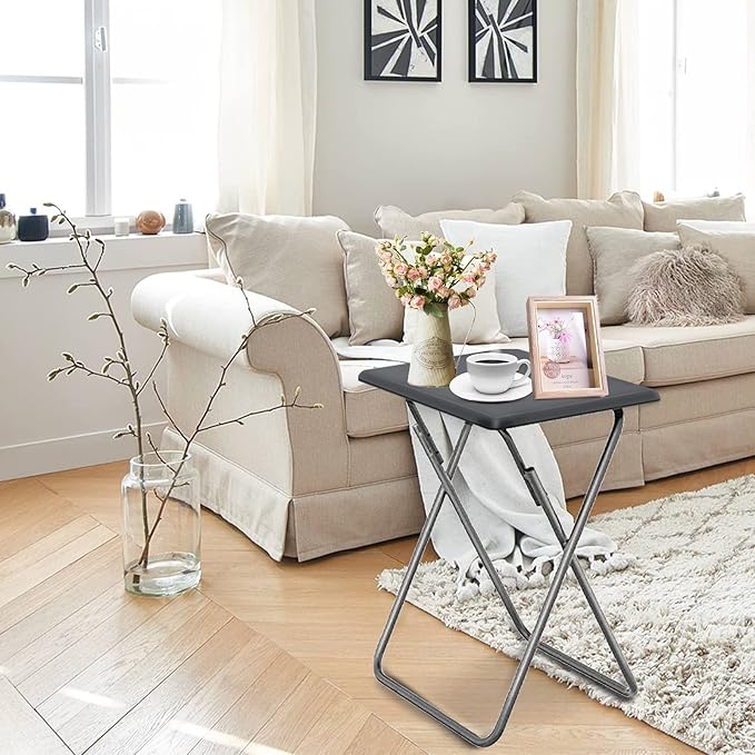 Garden 4 you Folding TV Tray Table TV Dinner Trays Tables for Eating,Stable Tv Trays Table 25In, Folding Tray Side Table, Foldable Snack Tables for Bed & Sofa, 15 x 18.9 x 26 in (Grey,2PC)
