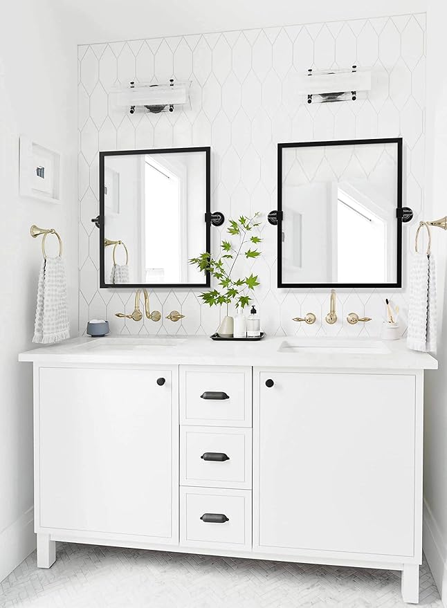 TEHOME 28.5 x 36'' Black Metal Framed Pivot Rectangle Bathroom Mirror Tilting Beveled Vanity Mirrors for Wall…
