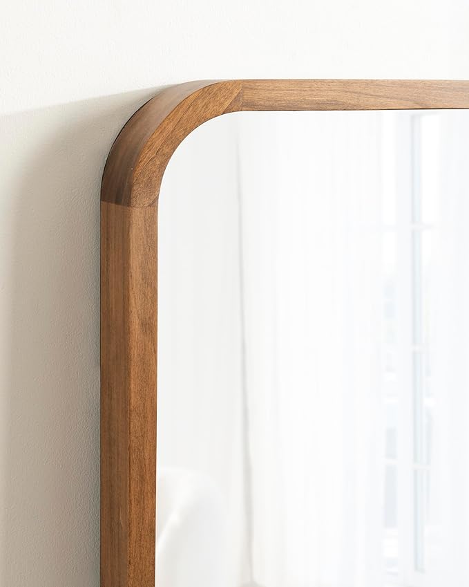 Kate and Laurel Hutton Modern Rounded Rectangle Wall Mirror, 24 x 36, Natural Rustic, Decorative Farmhouse Rectangular Wall Decor for Bathroom Mirror for Over Sink