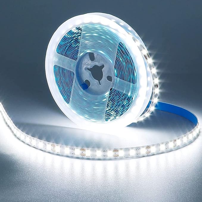 12V LED Strip Light Cool White 6000K 5M/16.4ft 600LEDs Flexible SMD2835 High Brightness No-Waterproof IP20 LED Tape Lights for Bedroom Kitchen Party etc Decorate(No Power Supply)