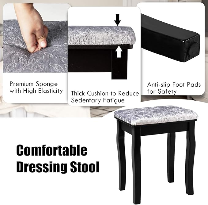 CHARMAID LED Vanity Desk with Lighted Mirror, 10 Dimming Bulbs, 5 Drawers, 3 Storage Organizers, Makeup Vanity Desk with Stool, Bedroom Dressing Table, Gift for Girls Women (Black)
