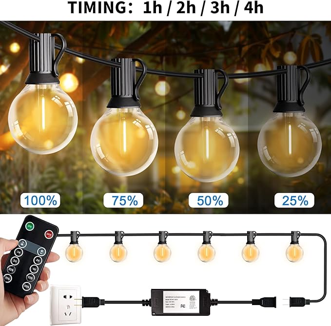 HISTAR 96FT LED Outdoor String Lights with Remote Waterproof G40 Globe Lights with 52 Dimmable LED Bulbs, Outdoor Patio Lights Decorative for Backyard Balcony Bistro Cafe