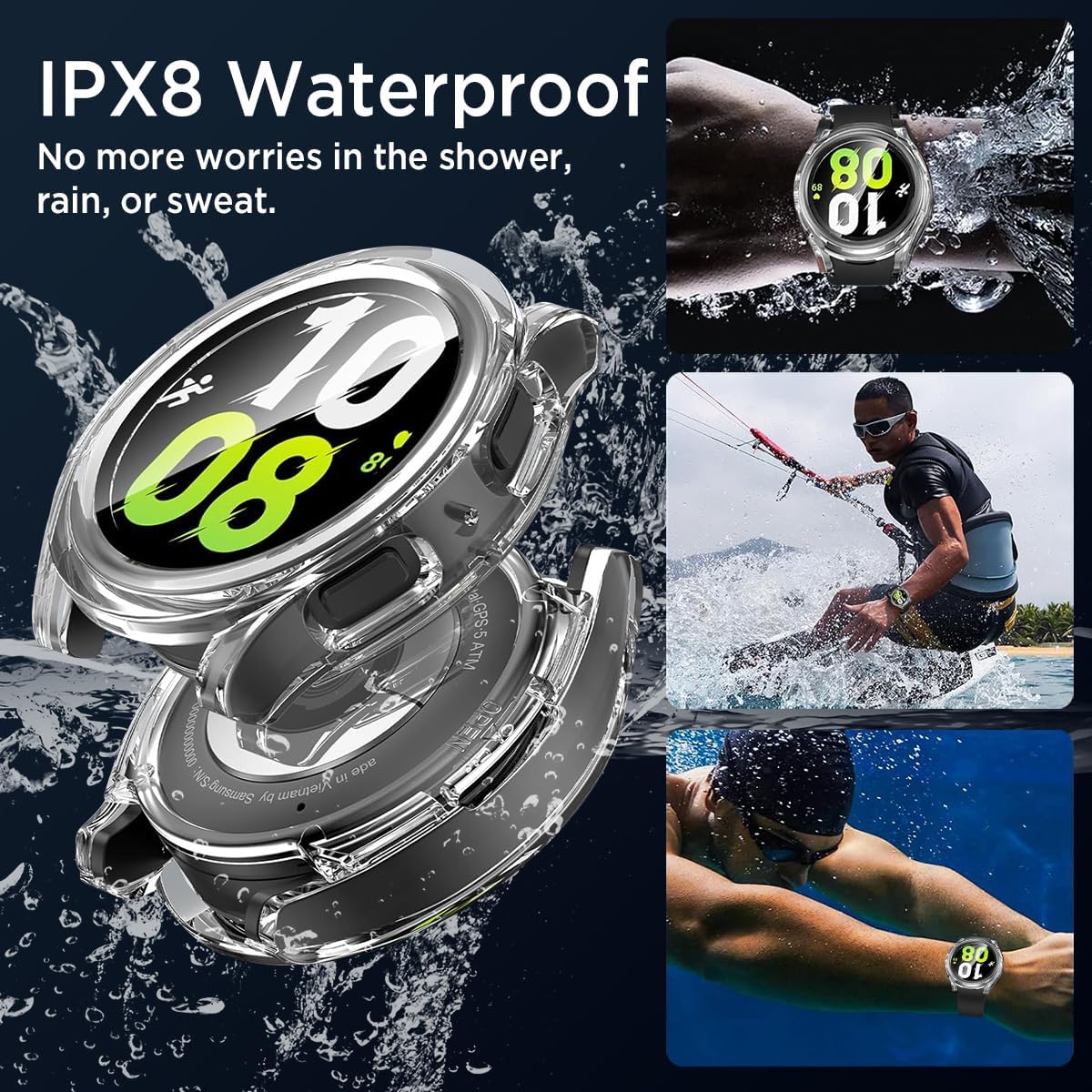 Miimall Waterproof Case for Samsung Galaxy Watch 4 & 5 40mm, Protective Bumper Case with Tempered Glass Screen Protector