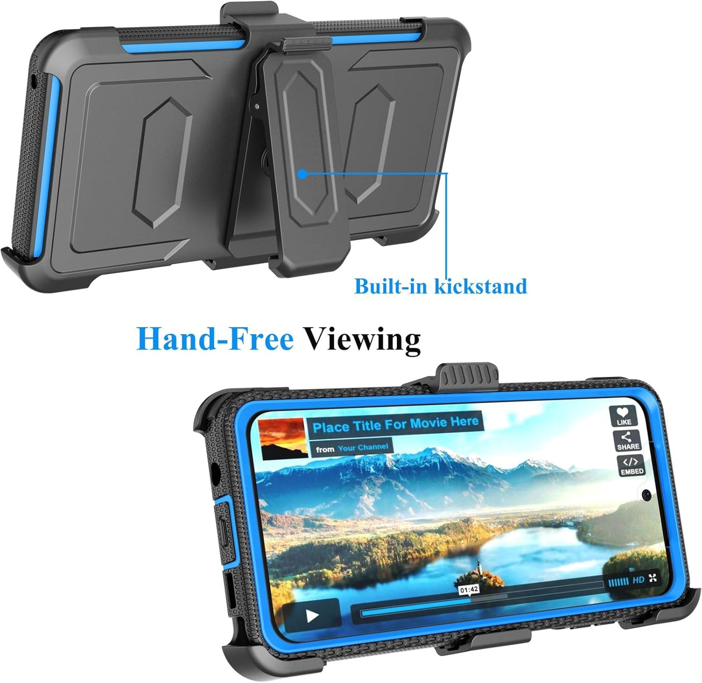 Njjex for Moto G Stylus 2023 5G Case, Shockproof Heavy Duty Holster with Built-in Screen Protector, Blue