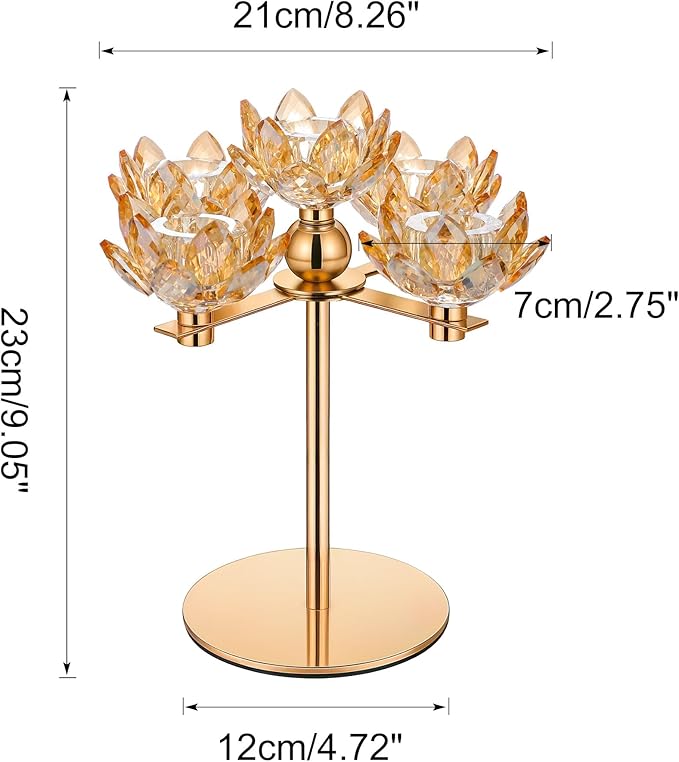Crystal Candle Holders Lotus Candelabras Gold Arch Candlestick, Centerpiece Table, Home Hecor for Wedding, Dinning Room, Coffee Table, Kitchen, Living Room, Entryway (5 Arms, Gold, Taper Candle)