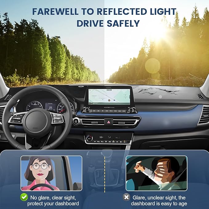 Dashboard Cover Mat Custom Fit for 2021 2022 2023 Kia Seltos Dash Cover Nonslip Dash Mat Protector Sunshade No Glare Black