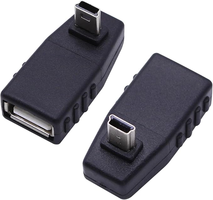 90 Degree Mini USB to USB A OTG Adapter,Up Angle Mini USB 5-Pin Type B Male to USB Type A Female Adapter Converter for Digital Cameras,Black(2 Pack,UP)