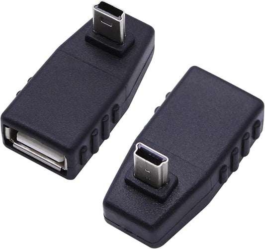 90 Degree Mini USB to USB A OTG Adapter,Up Angle Mini USB 5-Pin Type B Male to USB Type A Female Adapter Converter for Digital Cameras,Black(2 Pack,UP)