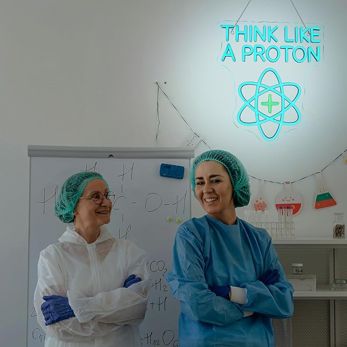 Think Like a Proton Neon Sign – Dimmable LED Wall Light with USB Power, 5V/2A – Science-Themed Room Decor for Kids, Students, Dorms, Offices, and Gift Ideas
