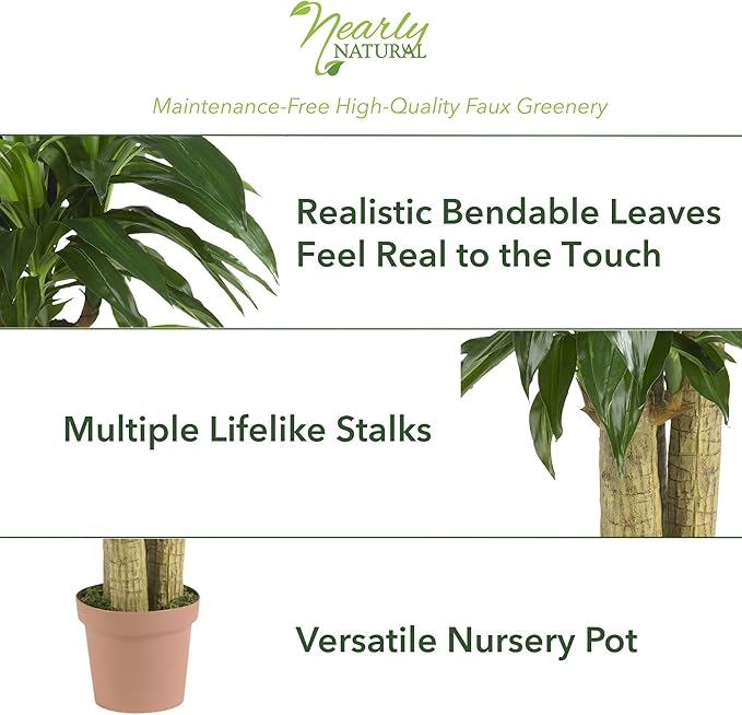 Nearly Natural 62IN Artificial Corn Stalk Dracaena Plant, Tall Fake Plant for Indoor Home Décor, Real Touch Faux Plant