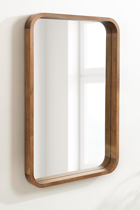 Kate and Laurel Hutton Modern Rounded Rectangle Wall Mirror, 24 x 36, Natural Rustic, Decorative Farmhouse Rectangular Wall Decor for Bathroom Mirror for Over Sink