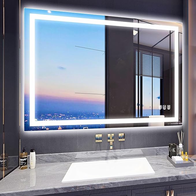 LED Bathroom Mirror 48"x 32",Front Lit and Backlit Bathroom Mirror with Lights,Stepless Dimmable,Anti-Fog, Shatter-Proof, Memory, 3 Colors Lighted Vanity Mirror (Horizontal/Vertical)
