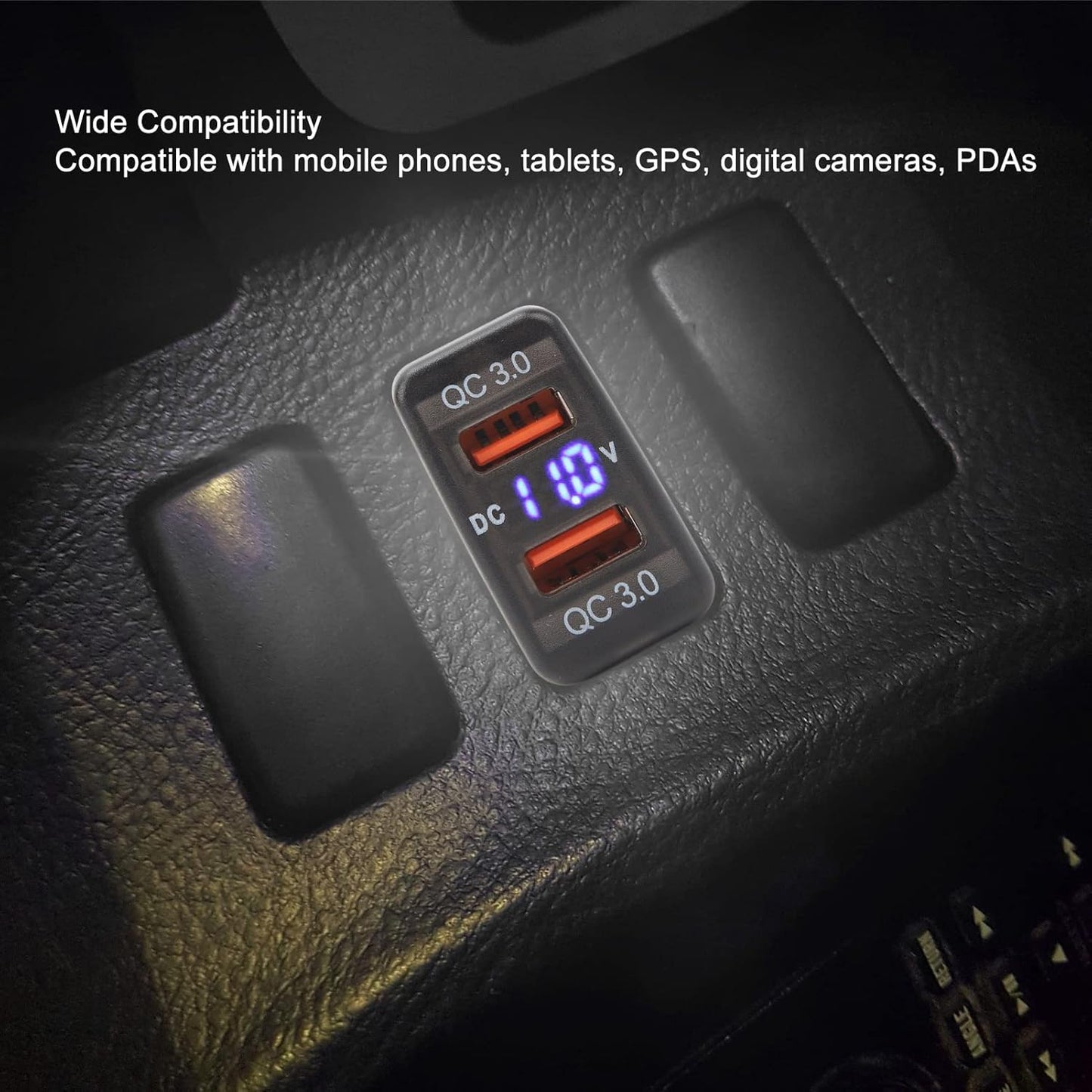 Fast Charge Dual USB Port Charger Socket with QC3.0 for FJ Cruiser Hilux Tacoma, Compatible with Mobile Phones