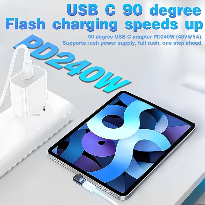 Duttek 90 Degree USB C Right Angle Adapter, 【80Gbps Data, 240W Charging, 8K@60Hz Video】 Male to Female USB-C 90 Degree Adapter for Laptop, MacBook Pro/Ai, iPhone 16, Steam Deck, 5 Pack