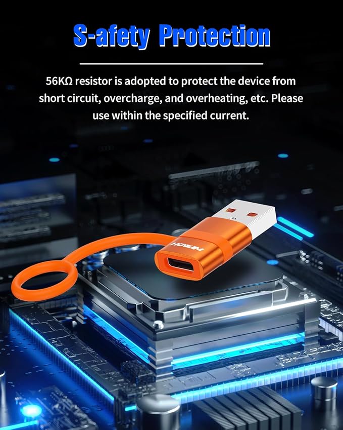 USB to USB C Adapter 2 Pack,5Gbps USB C Female to USB 3.0 Male Adapter,Fast Charging Type C Charge Converter for M-acBook,Phone 15 16 17,Pad,A-pple Watch,A-irpods,G-alaxy,Anti-Lost Loop Orange