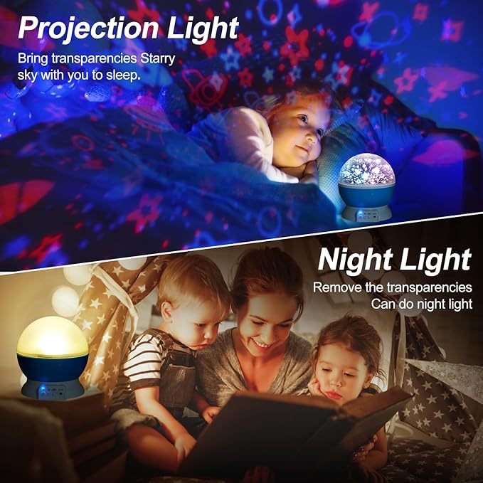 Christmas Baby Night Lights with Remote Control,Moon Projector 360 Degree Rotation - 4 LED Bulbs 8 Color Changing Light, Romantic Night Lighting Blue