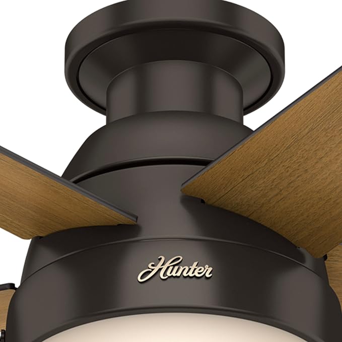 Hunter 59268 Anslee Indoor Low Profile Ceiling Fan with LED Light and Pull Chain Control, 46", Brown