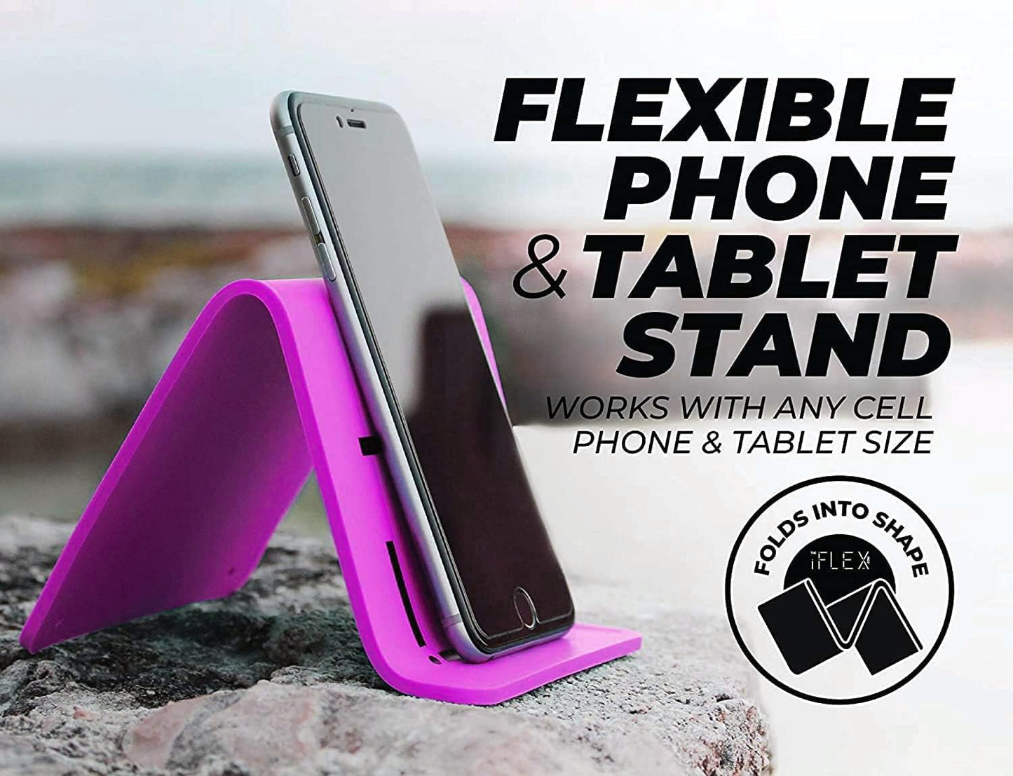 iFLEX Mini Flexible Phone Holder for Travel, Work, and Home, Non-Slip Grip, Strong and Durable (Purple)