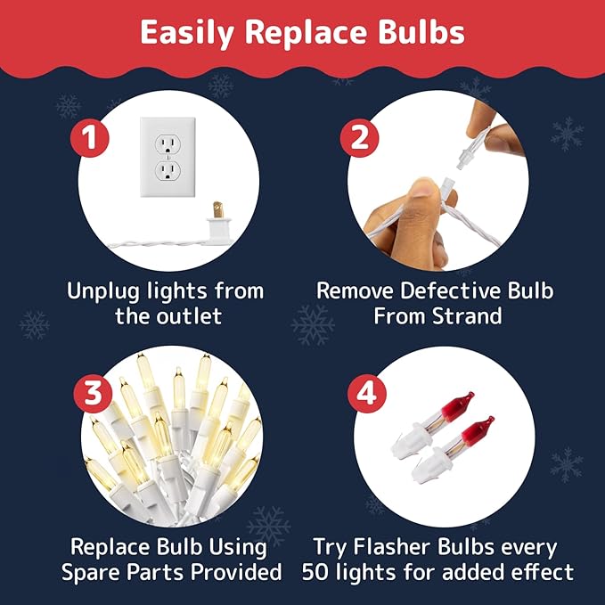 PREXTEX 100-Count Warm White Christmas Lights - 20 ft Clear StringLights on White Wire - Incandescent Xmas TreeLights for Indoor and Outdoor Decorations
