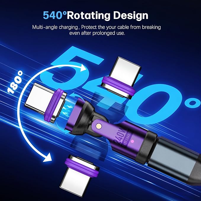 Magnetic USB Type-C Adapter 16PIN Anti-Arc 540° Rotating Swivel Connector Stable PD240W Fast Quick Charging 480mbps Data sync
