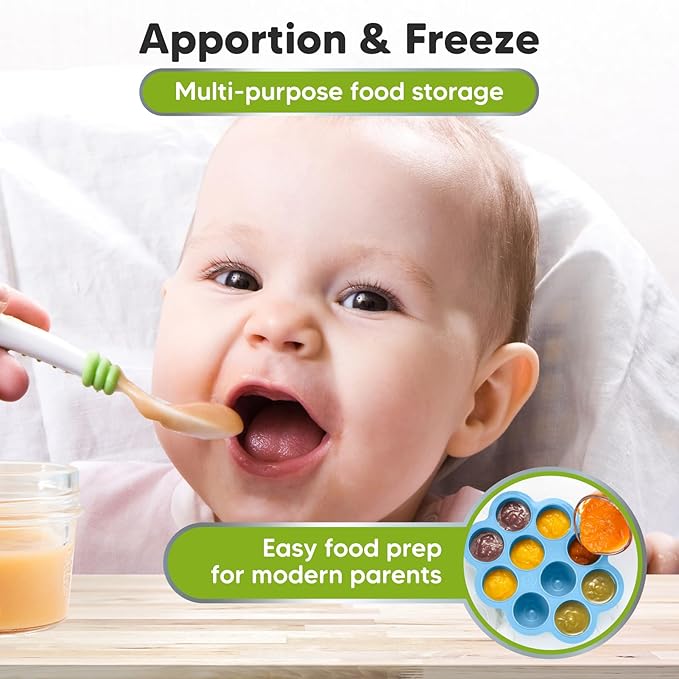 KeaBabies Silicone Food Freezer Trays with Lid, 2oz x 10 Pods Baby Food Storage Containers, Easy Puree Meal Prep, Breast Milk Silicone Freezer Molds, Dishwasher, Microwave Safe, BPA-Free (Misty Blue)