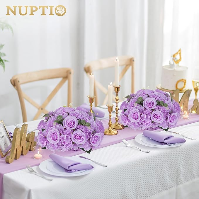 NUPTIO Flower Balls Flowers for Centerpieces: 2 Pcs 15.7 inch Diam Light Purple Artificial Rose Fake Flower Ball Arrangement Bouquet Wedding Centerpieces for Tables Wedding Centerpiece Decorations