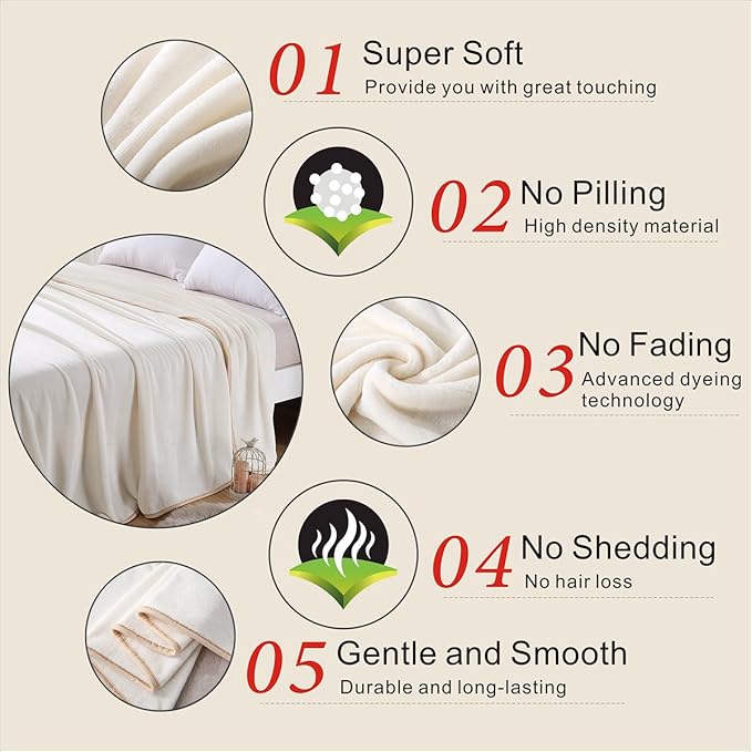 Polar Fleece Blankets King Size for The Bed Extra Soft Brush Fabric Super Warm Sofa Blanket 90" x 108"(Ivory King)