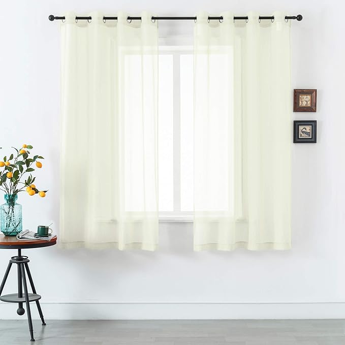 DUALIFE 54 Inches Long Cream Beige Sheer Grommet Curtains for Nursery Small Windows Short Drapes 2 Panels Set Light Filtering Semi Sheer Farmhouse Style Curtains 52 X 54 Inch Long Ivory