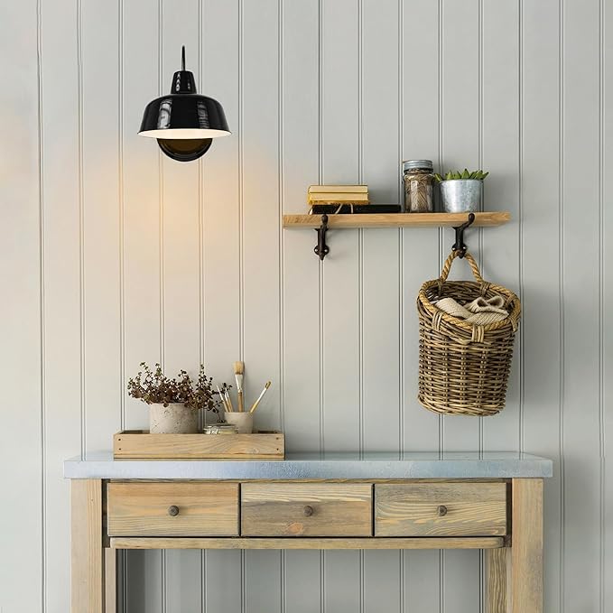 Design House Mason Barn Light Indoor/Outdoor Wall Mount Modern Industrial Farmhouse Wall Light for Patio, Garage, Bathroom, Office, Kitchen, 8-Inch, Satin Black, 579367