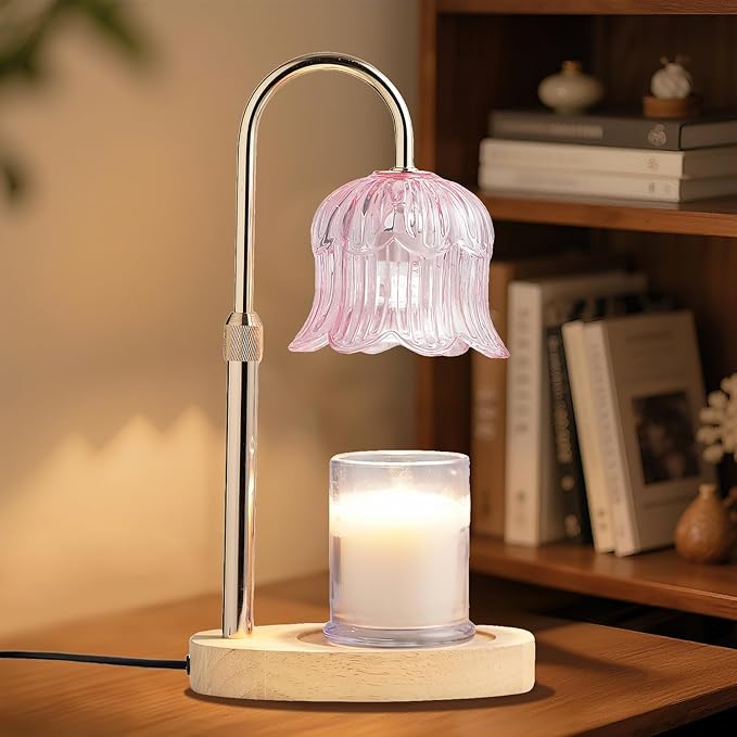Candle Warmer Lamp with Timer: Flower Shape Wax Lamp Candles No Flame Home Decor Pink Candles Warming Lights
