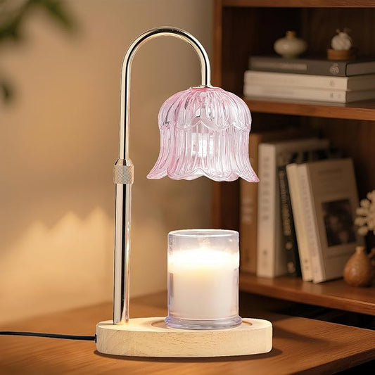 Candle Warmer Lamp with Timer: Flower Shape Wax Lamp Candles No Flame Home Decor Pink Candles Warming Lights