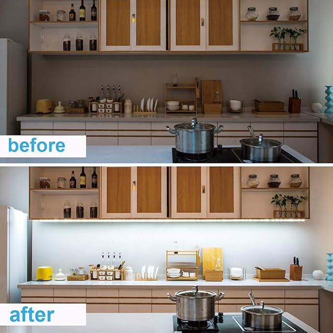 WOBANE LED Under Cabinet Lighting Kit,Flexible LED Ribbon Lights Bar,Under Counter Lights for Kitchen,Cupboard,Desk,Showcase,Shelf,6.6 Feet Rope Light Set,120 LED,1200lm,6000K White,4 Panel