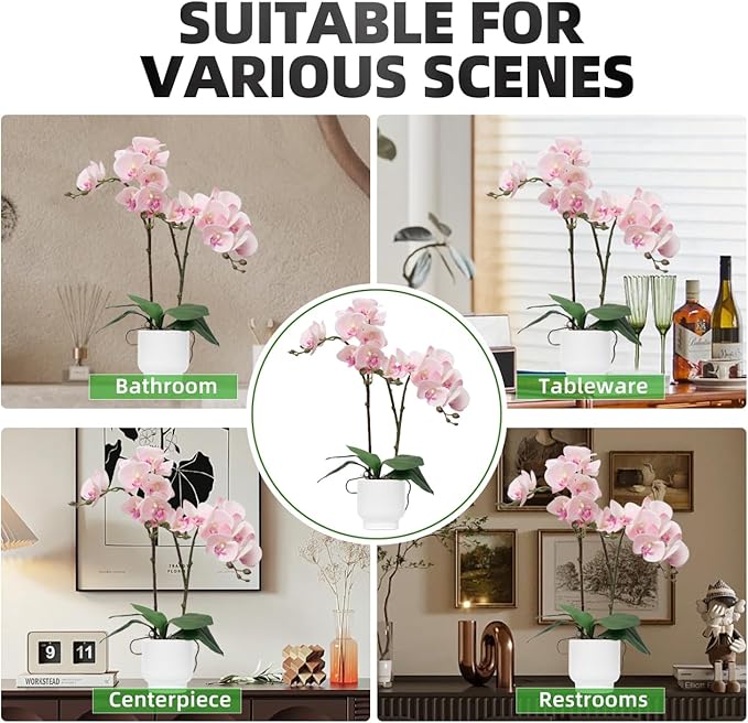 CXGS Orchids Artificial Flowers Real Touch Fake Flowers in Ceramic Pot 20" Pink Faux Orchid Plant Lifelike Silk Phalaenopsis for Centerpiece Hotel Home Indoor Decor