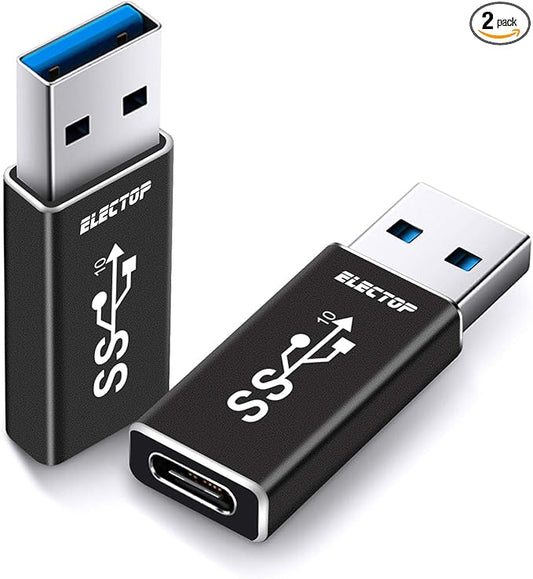 ELECTOP Updated USB to USB C Adapter (2 Pack), Support Double Sides10Gbps Charging & Data Transfer, USBC Female to A Male OTG Type C Converter for PC, Laptop, Charger, Power Bank, Quest Link
