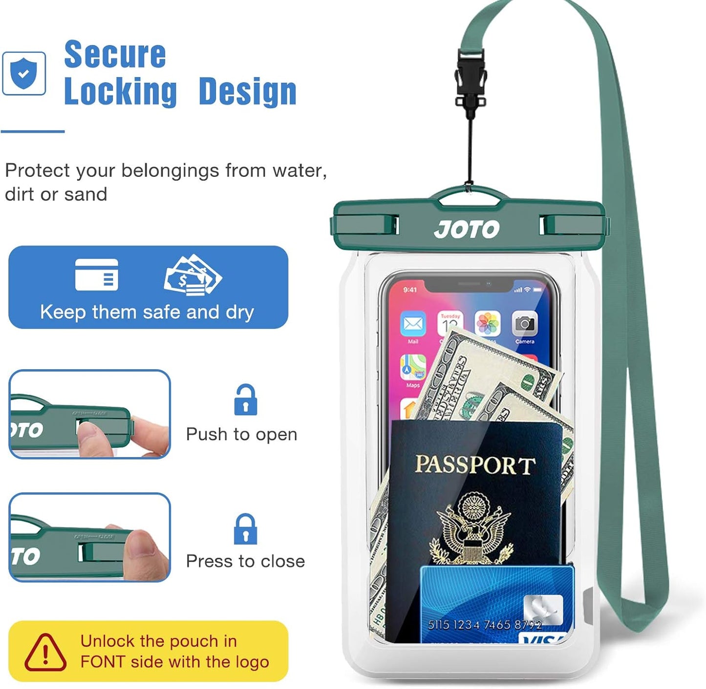JOTO IPX8 Floating Waterproof Phone Holder Pouch for iPhone 14 13 12 11 Pro Max, Cellphone Dry Bag
