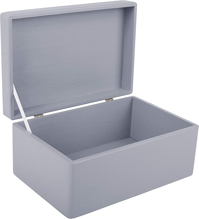 Large Grey Wooden Box Storage with Hinged Lid | 11.8 x 7.87 x 5.51 inches (+-0.5) | Gift Box Storage | Product NOT Intended for 15 Years OR Below
