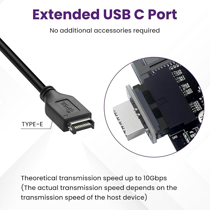 USB 3.2 Gen 1 to USB 3.2 Gen 2 Header Adapter, Motherboard 19Pin to Type-E Header Converter, Front Panel Adapter for Type C Motherboard (Vertical Type)