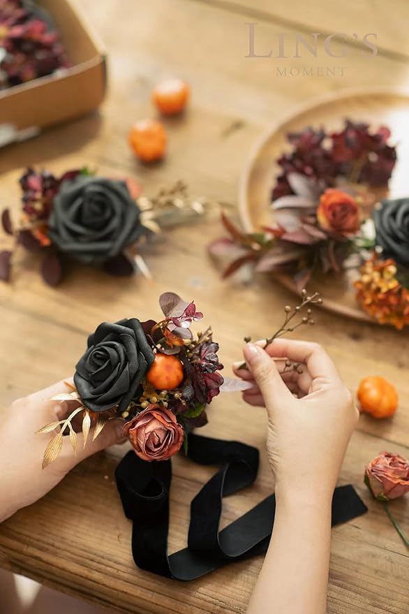Ling's moment Artificial Flowers 25Pcs Black Roses Decor w/Stems,3" Real Touch DIY Foam Floral for Wedding Bouquet/Centerpieces, Outdoors Party Backdrop, Room/Table, and Garden/Pot Decorations