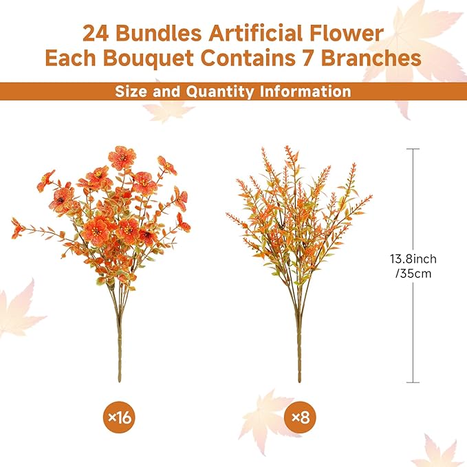 SHareconn 48 Bundles Artificial Fall Flowers for Outdoors Decoration, UV Resistant Silk Eucalyptus Lavender Faux Autumn Fake Plants for Outside Indoor Garden Yard Porch Home Decor, Autumn Colours