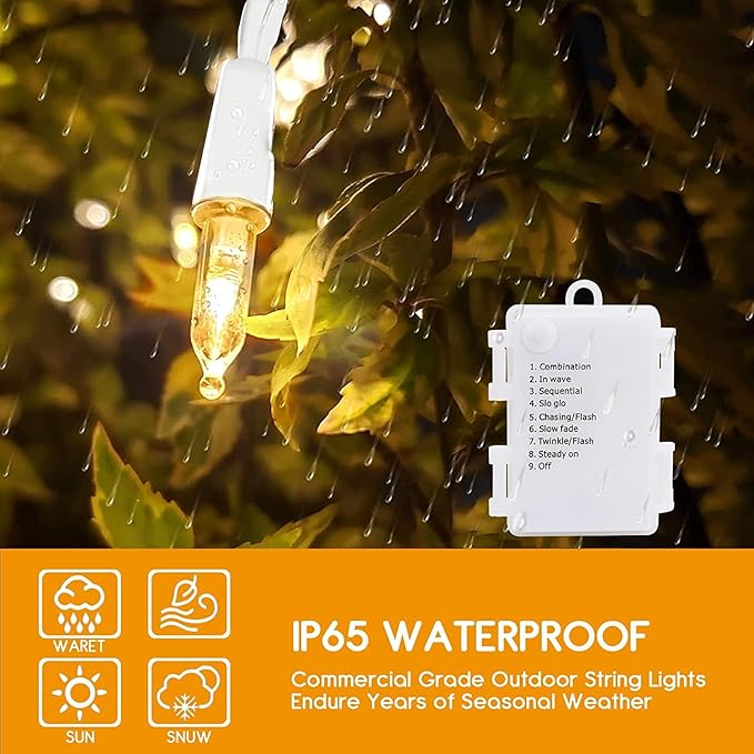 KOUQIYA Battery Operated Christmas Lights White Wire, 2 Pack17ft 50 LED Mini String Light with Auto-Timer 8 Modes Waterproof Tree Lights (Warm White)